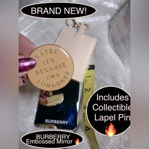 NEW🔥BURBERRY EMBOSSED MIRROR/Accessory SET🌸Ballerina Pink🩰Leather Case+2” PIN